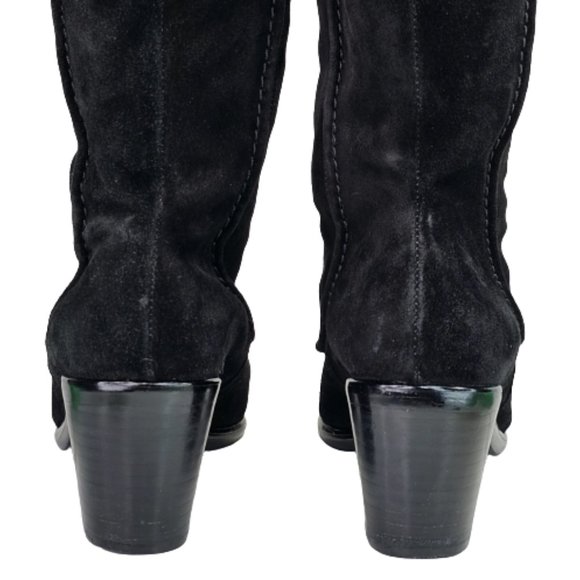 Vaneli Hash Black Nubuck Knee High Stitching Adjustable Snap Pull On Heel Boots - Picture 10 of 16